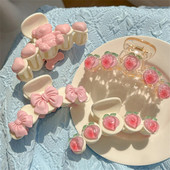 Gheare de păr dulce de piersică, roz, pentru femei, fete, nou, urs, cireș, ac de păr, modă, primăvară, vară, acrilic, barete de rechin, cochiră