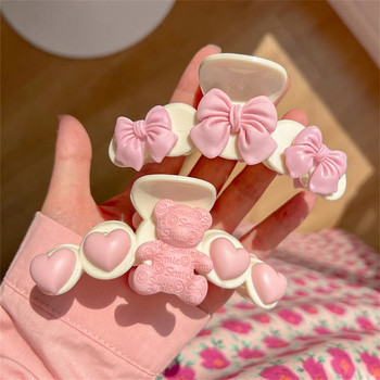 Γλυκά ροζ ροδακινί νύχια μαλλιών για γυναίκες κορίτσια Νέα φουρκέτα αρκουδάκι φιόγκο κερασιού Μόδα Άνοιξη Καλοκαίρι Ακρυλικό Καρχαρία Barrettes κεφαλής