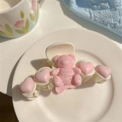 Gheare de păr dulce de piersică, roz, pentru femei, fete, nou, urs, cireș, ac de păr, modă, primăvară, vară, acrilic, barete de rechin, cochiră