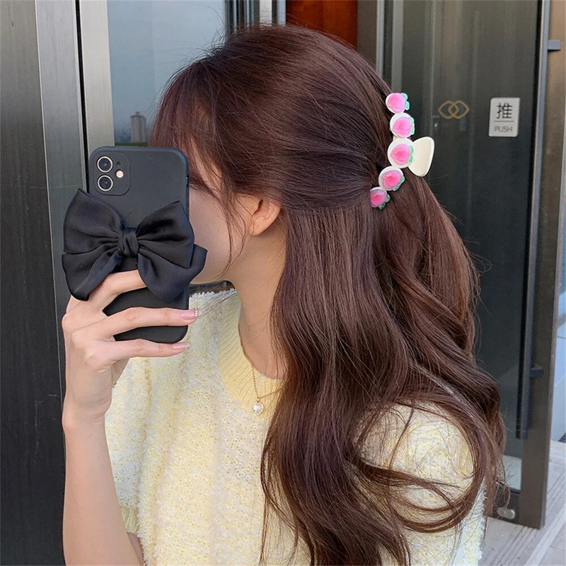 Gheare de păr dulce de piersică, roz, pentru femei, fete, nou, urs, cireș, ac de păr, modă, primăvară, vară, acrilic, barete de rechin, cochiră