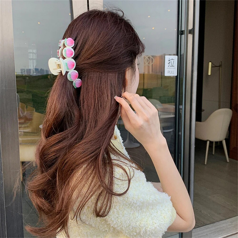 Gheare de păr dulce de piersică, roz, pentru femei, fete, nou, urs, cireș, ac de păr, modă, primăvară, vară, acrilic, barete de rechin, cochiră