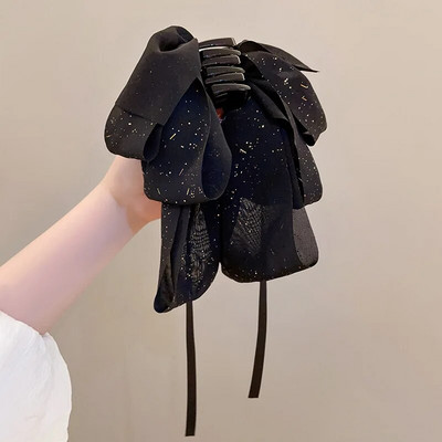 Super Zână Papioane Mari Păr Gheare Arc elegantă de culoare solidă Coada de cal Agrafă cu gheare Arc fluture din satin Femeie Fată Accesorii pentru păr