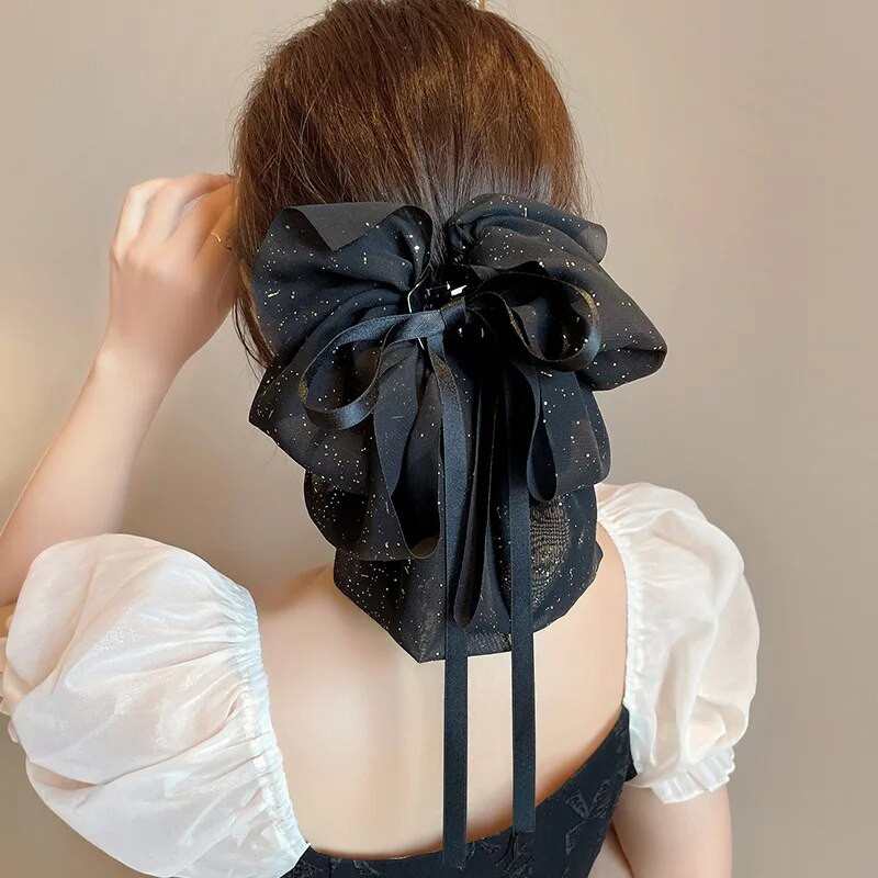 Super Zână Papioane Mari Păr Gheare Arc elegantă de culoare solidă Coada de cal Agrafă cu gheare Arc fluture din satin Femeie Fată Accesorii pentru păr