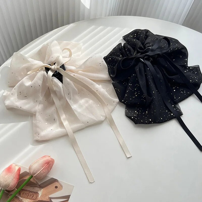 Super Zână Papioane Mari Păr Gheare Arc elegantă de culoare solidă Coada de cal Agrafă cu gheare Arc fluture din satin Femeie Fată Accesorii pentru păr