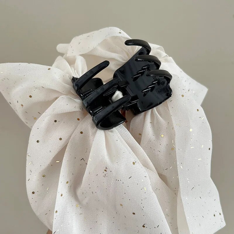 Super Zână Papioane Mari Păr Gheare Arc elegantă de culoare solidă Coada de cal Agrafă cu gheare Arc fluture din satin Femeie Fată Accesorii pentru păr