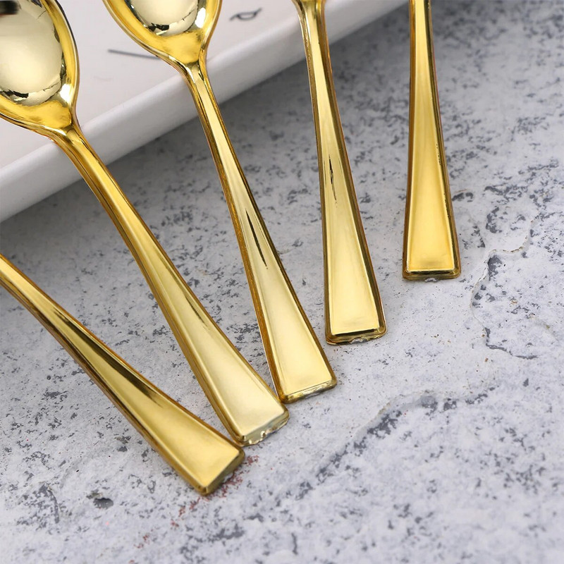 Πλαστικό χρυσό μίνι σετ κουταλιών μιας χρήσης Πλαστικά μαχαιροπήρουνα απομίμησης μετάλλων για πικ-νικ για πάρτι μπάρμπεκιου