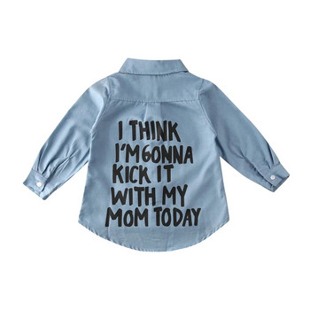 Toddler Kid Baby Girl Φθινοπωρινό ανοιξιάτικο γράμμα με στάμπα πουκάμισο ζεστά ρούχα Τζιν Μακρυμάνικο πουκάμισο Μπλούζα Πουκάμισο παλτό 2-7 ετών