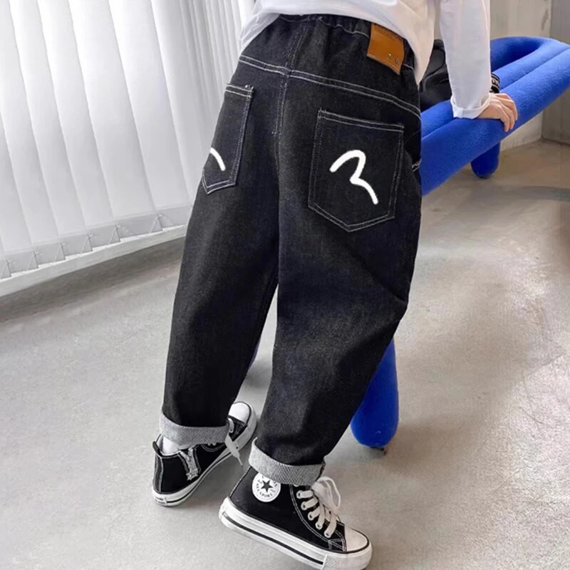 2024 m. pavasario rudens mada berniukų džinsinės kelnės vaikiškos kelnės Laisvalaikio vaikiški džinsai kelnės 4–14 metų paauglių berniukų drabužiai