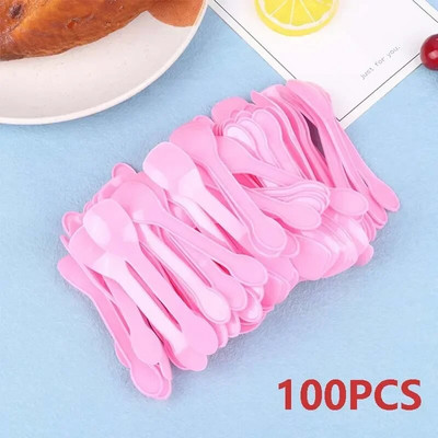 100 vnt Mini plastikiniai šaukšteliai vienkartiniai ledų desertiniai šaukštai užkandis plastikinis šaukštas vakarėlio reikmenims Desertinis šaukštas