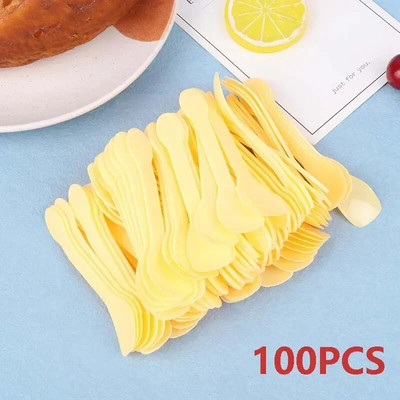 100 vnt Mini plastikiniai šaukšteliai vienkartiniai ledų desertiniai šaukštai užkandis plastikinis šaukštas vakarėlio reikmenims Desertinis šaukštas