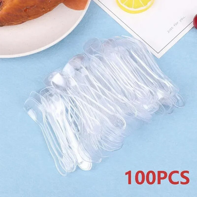 100 vnt Mini plastikiniai šaukšteliai vienkartiniai ledų desertiniai šaukštai užkandis plastikinis šaukštas vakarėlio reikmenims Desertinis šaukštas