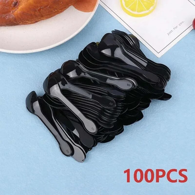 100 vnt Mini plastikiniai šaukšteliai vienkartiniai ledų desertiniai šaukštai užkandis plastikinis šaukštas vakarėlio reikmenims Desertinis šaukštas