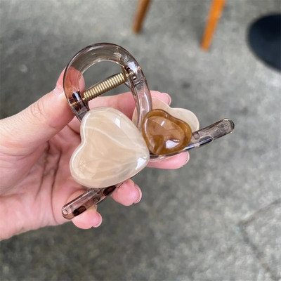 Agrafă de păr în formă de inimă de culoare bomboană de modă agrafă de păr din plastic în stil francez pentru femei, fete, breton de machiaj, coadă de cal, coc, cadou gheare de păr
