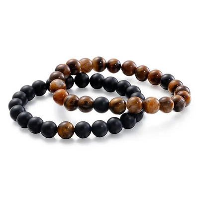 2 vnt./rinkinys Poroms Atstumo apyrankės Vyriškos Tigro akys Klasikinės natūralaus akmens karoliukais papuoštos Budos apyrankės