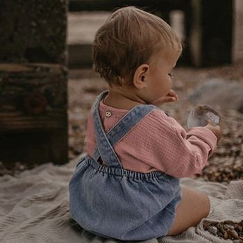 Бебешки детски горнища от 100% органичен памук с дълъг ръкав, ретро, есен, нови свободни тениски с копчета на гърба за момчета и момичета TZ342