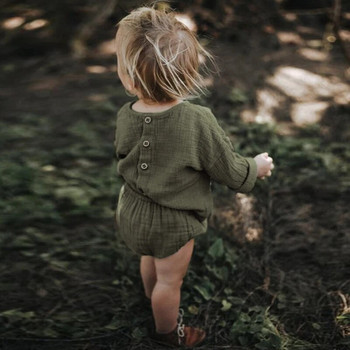 Бебешки детски горнища от 100% органичен памук с дълъг ръкав, ретро, есен, нови свободни тениски с копчета на гърба за момчета и момичета TZ342