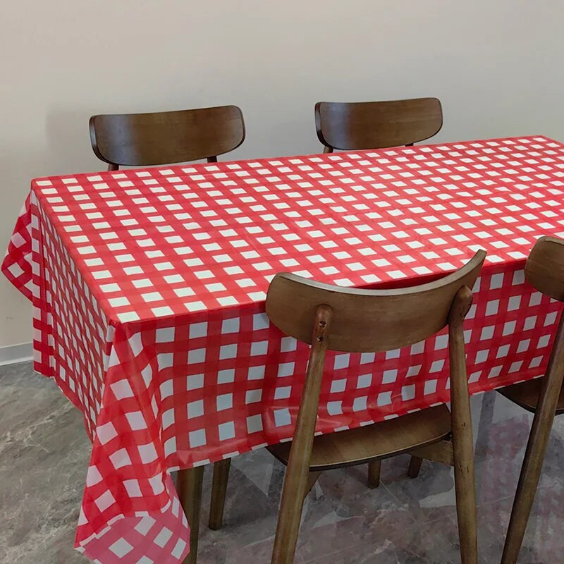 Vienkartinė staltiesė 137x274 cm languota juostelė plastikinė vandeniui atspari, alyvai atspari staltiesė vakarėliui lauko kepsninės iškylai