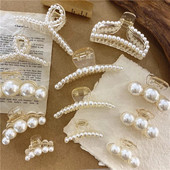 Gheare de păr perle de modă coreeană Clip de păr transparentă de epocă Clemă de gheare de prințesă Elegantă Accesorii de păr pentru femei