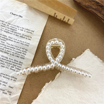 Корейска модна перлена щипка за коса Ретро прозрачна щипка за коса Claw Clamp Елегантни шапки на принцеса Дамски аксесоари за коса