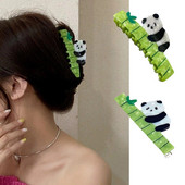 Agrafă cu gheare de păr din bambus, cu panda drăguță, clemă creativă rafinată cu rechin, pentru femei, fete, accesorii pentru păr, la modă