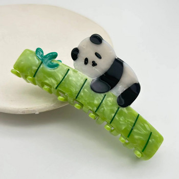 Сладка панда държа бамбукова щипка за нокът за коса Творческа изящна щипка за животни акула за жени Момичета Модни шапки Аксесоари за коса Нови