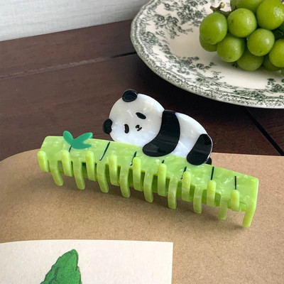 Agrafă cu gheare de păr din bambus, cu panda drăguță, clemă creativă rafinată cu rechin, pentru femei, fete, accesorii pentru păr, la modă