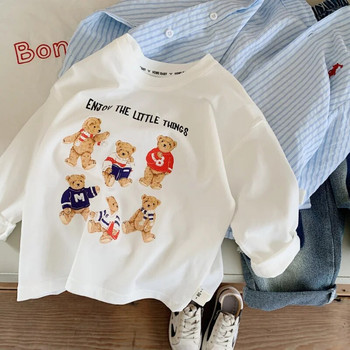 2023 Φθινόπωρο για αγόρια και κορίτσια καρτούν αρκουδάκια μακρυμάνικα μπλουζάκια Παιδικά βαμβακερά φαρδιά μπλουζάκια Παιδικά ρούχα