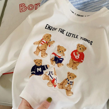 2023 Φθινόπωρο για αγόρια και κορίτσια καρτούν αρκουδάκια μακρυμάνικα μπλουζάκια Παιδικά βαμβακερά φαρδιά μπλουζάκια Παιδικά ρούχα