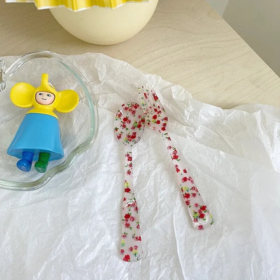 Plastikinių šakučių šaukštų rinkinys Akrilo šakutės Šaukštas Tortas Desertas Stalo reikmenys Senoviniai stalo reikmenys Gėlės arbatiniai šaukšteliai fotografijos reikmenys