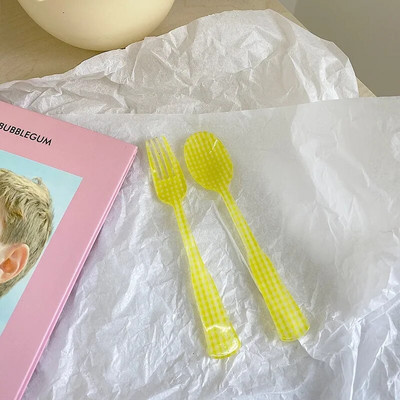 Plastikinių šakučių šaukštų rinkinys Akrilo šakutės Šaukštas Tortas Desertas Stalo reikmenys Senoviniai stalo reikmenys Gėlės arbatiniai šaukšteliai fotografijos reikmenys