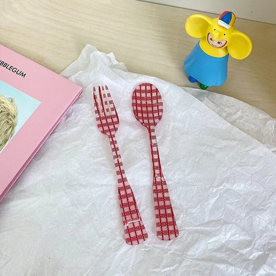 Plastikinių šakučių šaukštų rinkinys Akrilo šakutės Šaukštas Tortas Desertas Stalo reikmenys Senoviniai stalo reikmenys Gėlės arbatiniai šaukšteliai fotografijos reikmenys