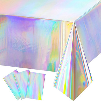 1PC Iridescence Πλαστικό Τραπεζομάντιλο Γυαλιστερό λέιζερ μιας χρήσης Ορθογώνιο Κάλυμμα Τραπεζιού Ολογραφικό Αλουμινόχαρτο Διακοσμητικό πάρτι γενεθλίων