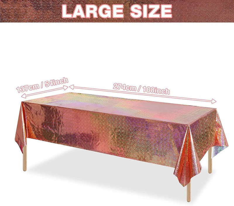 1 buc Fata de masa din plastic Iridesc, lucioasa, de unica folosinta, cu laser dreptunghi, fata de masa din folie holografica, decorare pentru petreceri, ziua de nastere