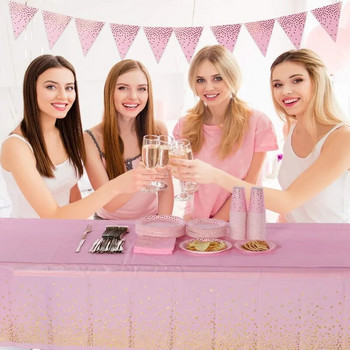 Αδιάβροχο πλαστικό τραπεζομάντιλο μιας χρήσης, Ορθογώνιο κάλυμμα τραπεζιού πάρτι, ροζ χρυσή κουκκίδα, Γάμος, Διακόσμηση πάρτι γενεθλίων