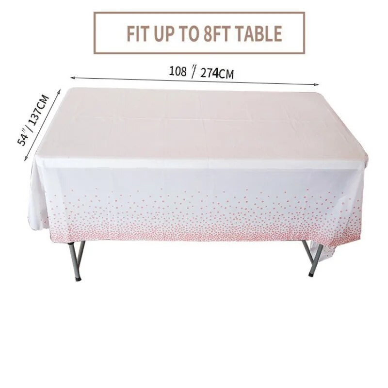 Vízálló műanyag eldobható terítő, téglalap alakú parti asztalterítő, rózsa arany pont, esküvő, születésnapi parti dekoráció