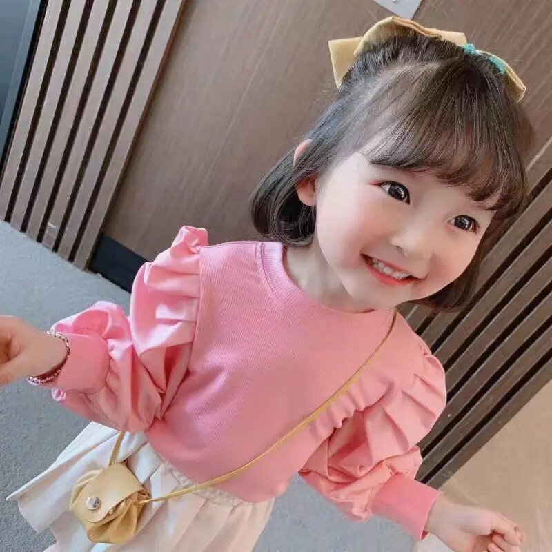 Παιδικό μπλουζάκι με μακρυμάνικο μπλουζάκι 2022 Άνοιξη Φθινόπωρο Νέα μπλουζάκια για κορίτσια Μόδα βαμβακερά μπλουζάκια Παιδικά μπλουζάκια 4-14Y Κορίτσια μπλουζάκια ροζ