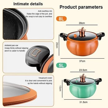 5L/8L Micro Pressure Cooker Nonstick Stock Pot Universal Cooking Soup Pot with Kapkin Shape Shape Puckkin Sup Passta Stew Pot Μαγειρικά σκεύη