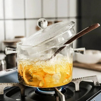 Топлоустойчива стъклена тенджера за супа Прозрачна тенджера за супа и бульон Домакинска стъклена купа Кухненски прибори Газов котлон Индукция