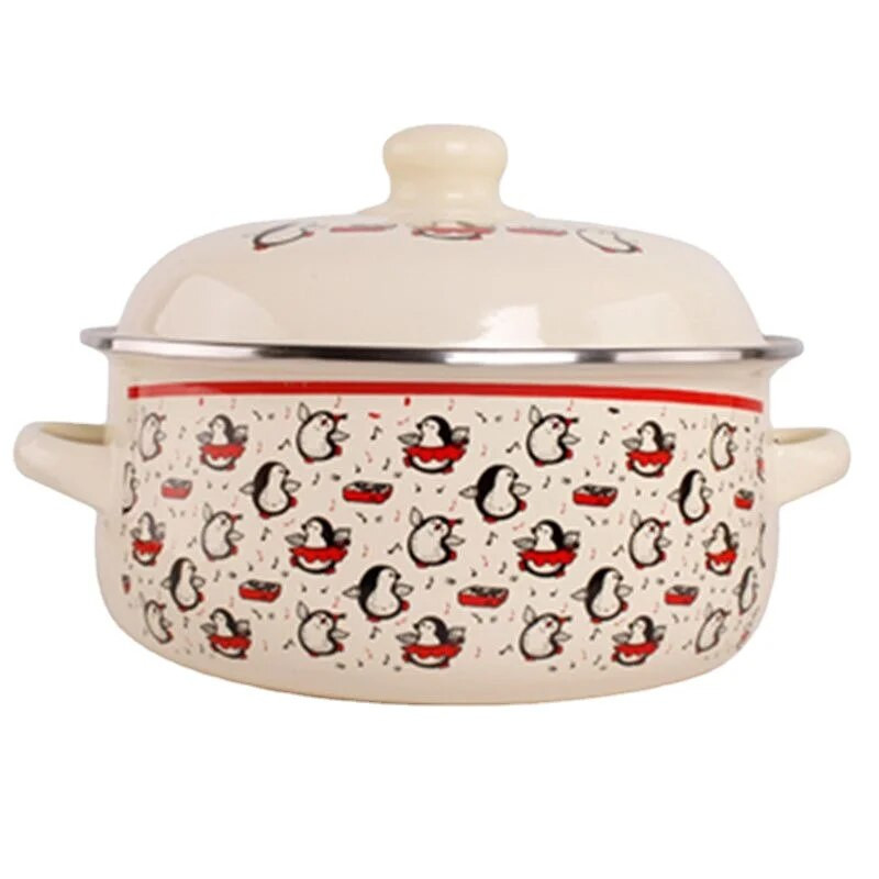 Supă și oală email autentică pentru aragaz și cu inducție, oală pentru tocană cu rezervor de ulei de porc, oală mică cu ulei fierbinte, oală dublă