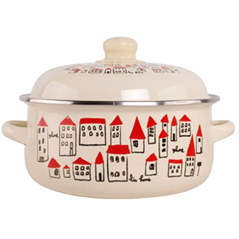 Supă și oală email autentică pentru aragaz și cu inducție, oală pentru tocană cu rezervor de ulei de porc, oală mică cu ulei fierbinte, oală dublă