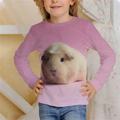 Tricou cu mânecă lungă Kawaii cu hamster drăguț Haine pentru fete, copii de la 8 până la 14 ani, păroase, imprimate cu animale, ocazional, tricou pentru copii