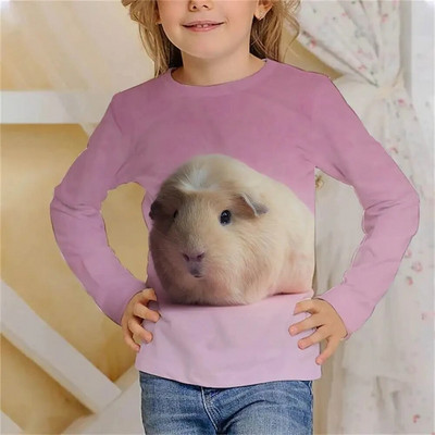 Tricou cu mânecă lungă Kawaii cu hamster drăguț Haine pentru fete, copii de la 8 până la 14 ani, păroase, imprimate cu animale, ocazional, tricou pentru copii