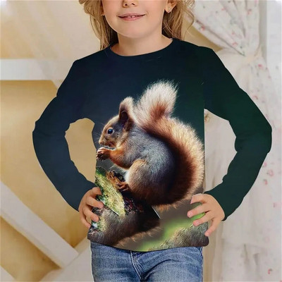 Tricou cu mânecă lungă Kawaii cu hamster drăguț Haine pentru fete, copii de la 8 până la 14 ani, păroase, imprimate cu animale, ocazional, tricou pentru copii