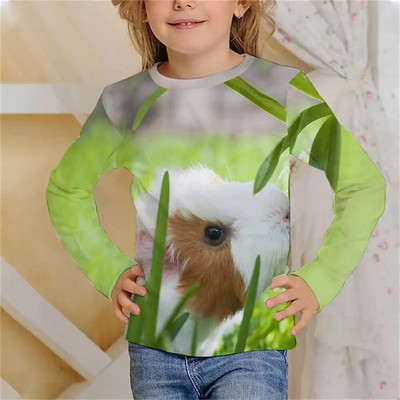 Tricou cu mânecă lungă Kawaii cu hamster drăguț Haine pentru fete, copii de la 8 până la 14 ani, păroase, imprimate cu animale, ocazional, tricou pentru copii