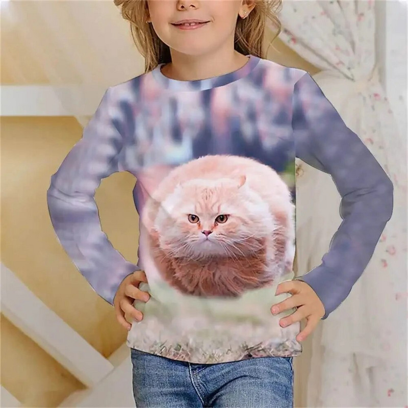 Tricou cu mânecă lungă Kawaii cu hamster drăguț Haine pentru fete, copii de la 8 până la 14 ani, păroase, imprimate cu animale, ocazional, tricou pentru copii