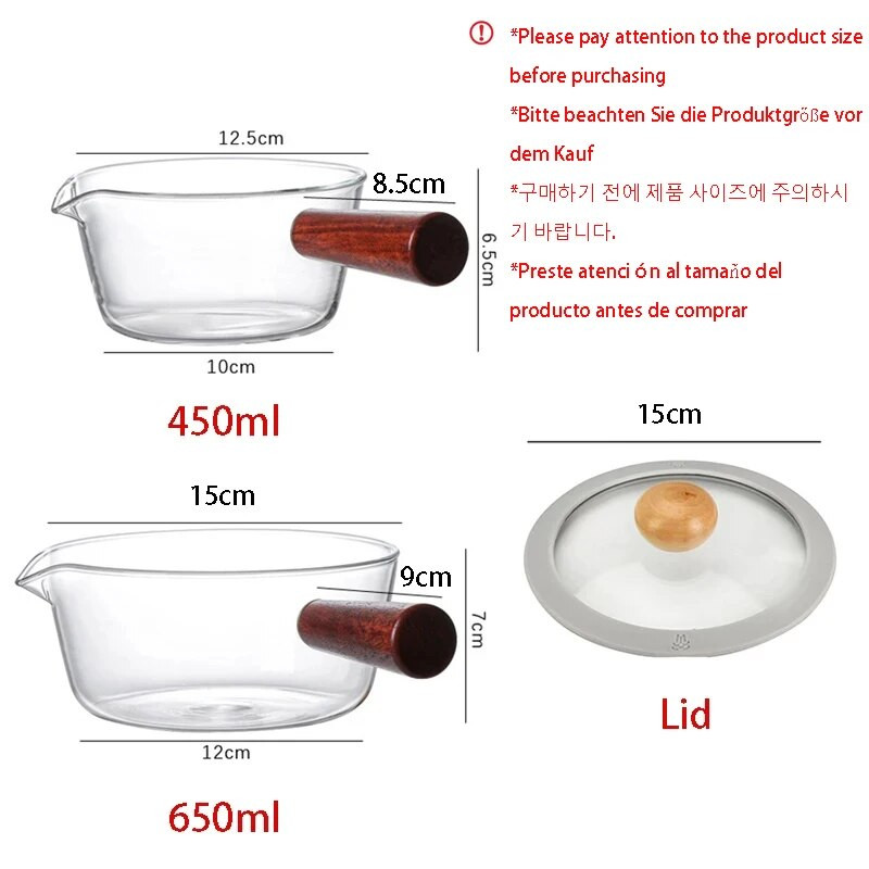 YWDL 450/650 ml raudonos medinės rankenos stiklinis pieno puodas su dangčiu dujinė viryklė Nelipnus kavos sriubos puodas Puodas Virtuvės indai