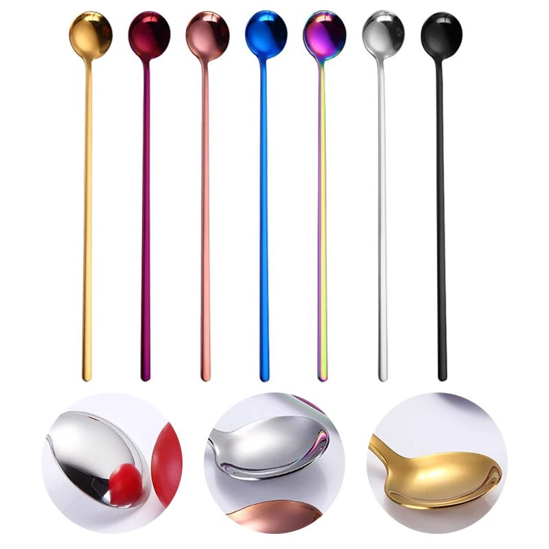 YOMDID linguri colorate cu mâner lung din oțel inoxidabil coreeană creativă băutură rece Înghețată cafea ceai lingură amestecat bar instrument de bucătărie