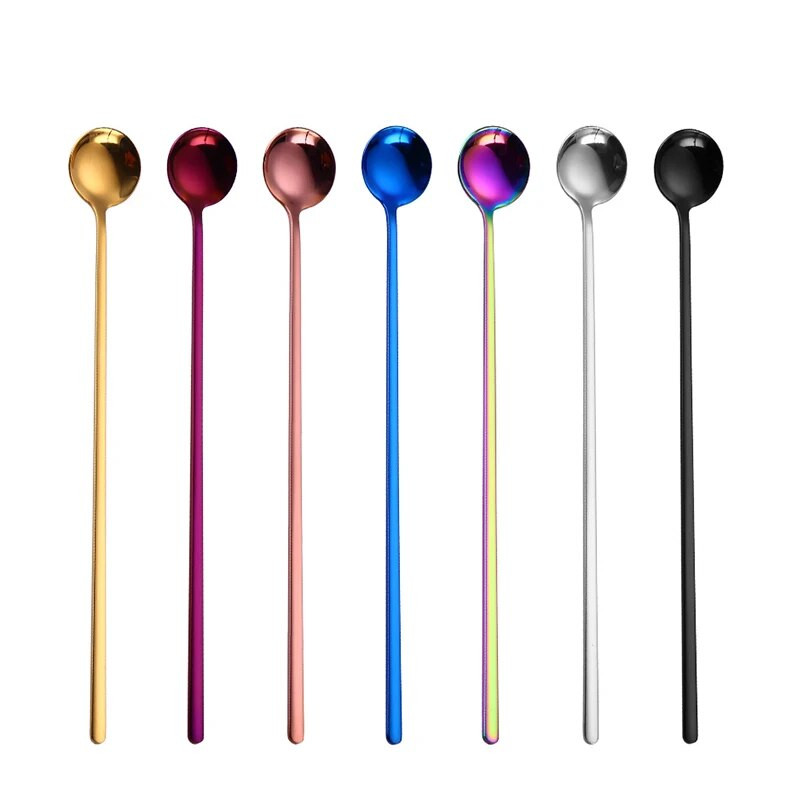 YOMDID linguri colorate cu mâner lung din oțel inoxidabil coreeană creativă băutură rece Înghețată cafea ceai lingură amestecat bar instrument de bucătărie