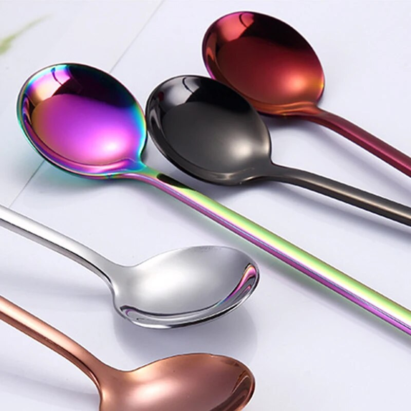 YOMDID linguri colorate cu mâner lung din oțel inoxidabil coreeană creativă băutură rece Înghețată cafea ceai lingură amestecat bar instrument de bucătărie