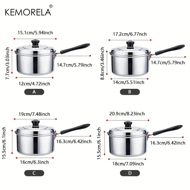 304 Κατσαρόλα από ανοξείδωτο ατσάλι με μακρύ χερούλι και παχύρρευστη κατσαρόλα γάλακτος με καπάκι Κατάλληλη για επαγωγική κουζίνα